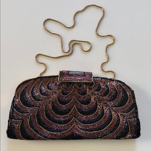 Vintage 80s Multicolor Beaded Clutch with Gold Chain